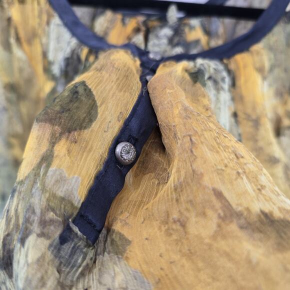 Arrata Silent Journey Shirt Womens Medium Silk Blouse Sheer Yellow Floral Button - Picture 9 of 14